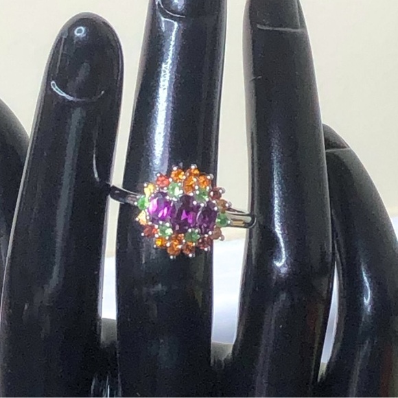 Sterling Silver Amethyst, Garnet, Peridot, Citrine Vintage Gemstone Ring Sz 10 - Picture 6 of 17